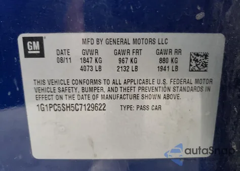 2012 Chevrolet Cruze Ls z USA, uszkodzony, nr VIN 129622